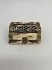 Old Antique Vintage Camel Bone And Brass Jewelry Trinket Box Lined picture