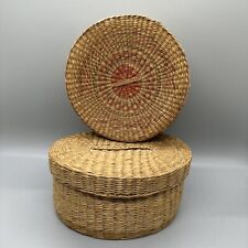Pair Of VTG Sweet Grass Woven Baskets With Lids picture