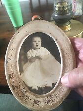 SUPER COOL Vintage Oval Tin Photo Button Picture Baby 7  in x 5.5. in picture