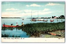 c1910's The Cove Canoeing Boat Dog Sag Harbor Long Island New York NY Postcard picture