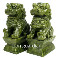 1 pair Natural south green jade craved lion guardian Ornaments picture