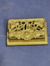 Vintage Art Nouveaux Small Brass Stamp Box Sunflower Leaves Trinket Desk Hinged picture