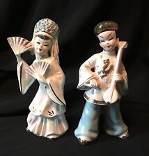 Vintage Japanese Asian Porcelain Man And Woman Figurines Iridescent 6.5” picture