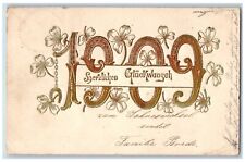 Congratulations Postcard 1909 Large Numbers Horseshoe Clover Embossed Antique picture