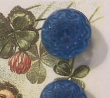 Set of 4~ Vintage 1/2” Lapis Blue   lacy Glass Buttons~1920's under painted NOS picture