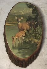 Vintage Log Slice Art Ohiopyle State Park PA Souvenir Deer Fawn Wall Plaque picture