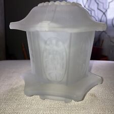 Homco Vintage Frosted Glass Japanese Pagoda Fairy Light Lamp Candle Holder 4 3/4 picture