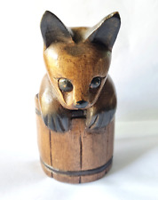Wood Feline Cat Kitty Statue Seated Sit In Bucket Vintage Brown Decor Gift 6