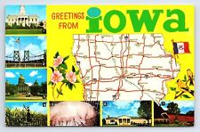 Postcard Greetings From Iowa Large Letter Greetings Map Multi-View Mike Roberts picture