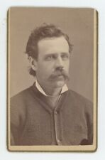 Antique CDV Circa 1870s Handsome Rugged Man in Sweater Large Mustache Lyons, KS picture