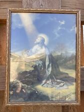 Vintage Jesus Praying The Garden of Gethsemane 13”x10” Framed Print picture