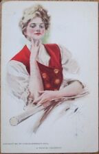 Harrison Fisher 1907 Glamour Postcard, Tennis Champion Woman, Artist Signed picture