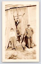 c1930s Father~Son Hunters~6 point Buck Display on Barn~Deer Hunting~VTG Photo picture