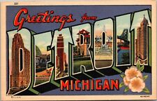 LARGE LETTER Vintage Postcard Greetings From Detroit Michigan~Posted 1949~KB6 picture