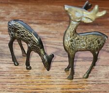VINTAGE PAIR BRASS/BRONZE DEER DOE AND STAG FIGURINES MADE IN INDIA 4.25