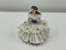 Porcelain Volkstedt Figurine Crown Mark 1762 Germany Lace Dress Chair Seated picture
