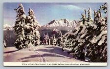 WA Mount Baker Snoqualmie National Forest Winter Skiing Ski Scene Vtg Postcard picture