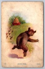 Postcard Anthropomorphic Brown Bear Running From Honey Bees Hive SS Porter picture