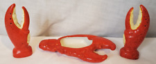 Vintage 1960's Ceramic Lobster Claw Red Ashtray & Matching Salt & Pepper Shakers picture