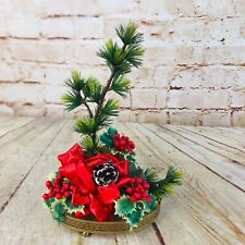 vtg MCM Christmas decoraton floral on a gold metal stand retro decor picture