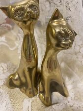 Seidel Cats Vtg Brass MCM Cat Statues Figurines Set Of Two Retro Sassy Kitty picture