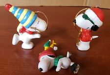 Vintage Peanuts Snoopy In Ski Hat Ceramic Christmas (LOT OF 3) U,F,S,, picture