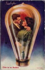 1912 Romance / LOVELIGHTS Postcard Couple in Lightbulb 