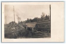 Locomotive Train Wreck Postcard RPPC Photo Railroad Accident People Scene c1910s picture