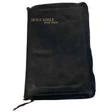 Vintage Bible Leather Holy Book Black W/ Helps Printed in Great Britain Pictures picture