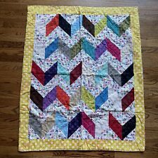 Quilted Handmade Machine Sewn Lap Blanket Throw “happy” Colorful 37”x46” READ picture