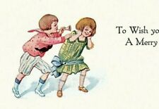 1907-15 Wish A Merry Christmas Pink Perfection Postcard Vtg Fairman Kids Playing picture