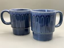 Vintage Set of 2 Blue Drip Glaze Stacking Coffee Mugs Cups, Made In Japan  picture