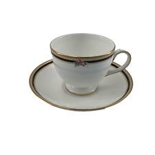 Wedgwood Bone China Clio Leigh Shape Cup & Saucer Set England Elegant Black Gold picture