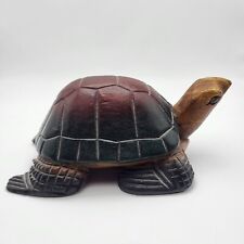 Vintage Carved Wood Sea Turtle Figurine Hand Painted Beach Ocean Coastal Decor picture