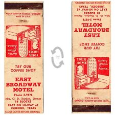 Vintage Matchbook Cover East Broadway Motel Lubbock TX 1940s Mrs O D Burns US 62 picture