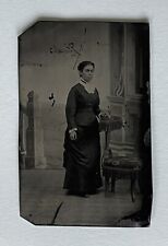 Antique Victorian Old Tintype Photo Woman Pretty Lady Standing Tin Type picture