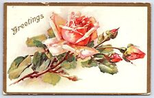 1910's Greetings Red Orange Beautiful Roses Souvenir Card Posted Postcard picture