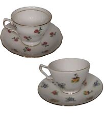 Vintage Floral Tea Cup & Saucer Set Bone China - Set of Two Made In England  picture