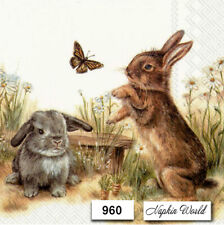 (960) TWO Paper Luncheon Decoupage Art Craft Napkins - BUNNY RABBITS EASTER picture