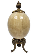 Vintage Heavy Marble Stone Egg With Brass Stand Elephant picture