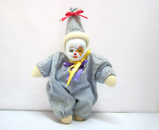 Vintage Porcelain Face Clown Jester Doll Blue Pinstripe Sand Body picture