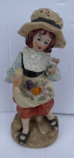 Vintage Lefton Girl With Apron Full Of Colorful Flowers Delicate Features picture