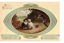 OLD POSTCARD TWO'S COMPANY CATS KITTENS EMBOSSED POEM 1910 picture