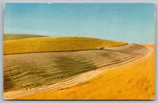 Grain Fields Eastern Oregon Washington Farming Tractor Birds Eye View Postcard picture