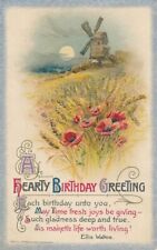 BIRTHDAY -Flowers and Windmill Poetic A Hearty Birthday Greeting Winsch Postcard picture