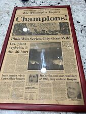 VINTAGE NEWSPAPER HEADLINE ~PHILADELPHIA PHILLIES BASEBALL WORLD SERIES WIN 1980 picture