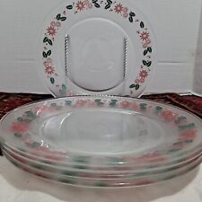 Beautiful Lot of 5 Holiday Christmas Holly Poinsettia Frosted Glass Plates 10'' picture
