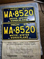 1967 Michigan License Plate Pair WA-8520 Water Winter Wonderland New Old Stock picture
