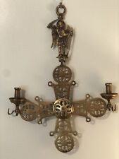Vintage Solid BrassOrthodox Byzantine Cross Hanging Candelabra picture