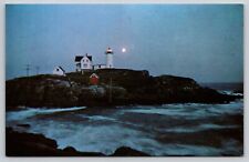 Postcard ME Maine York Nubble Lighthouse By Moonlight UNP A31 picture